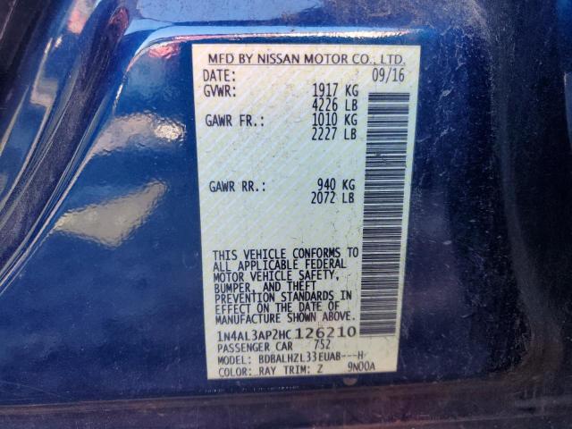 1N4AL3AP2HC126210 - 2017 NISSAN ALTIMA 2.5 BLUE photo 12