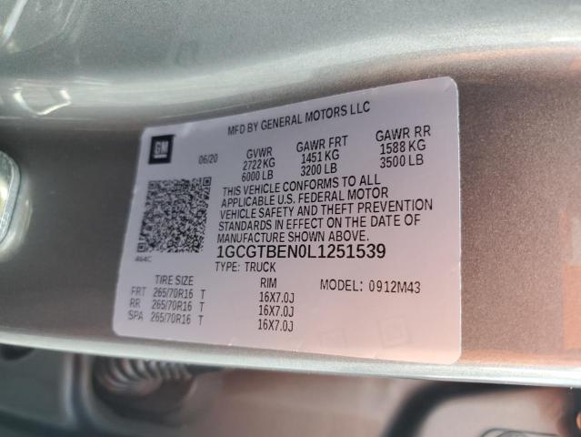 1GCGTBEN0L1251539 - 2020 CHEVROLET COLORADO GRAY photo 12