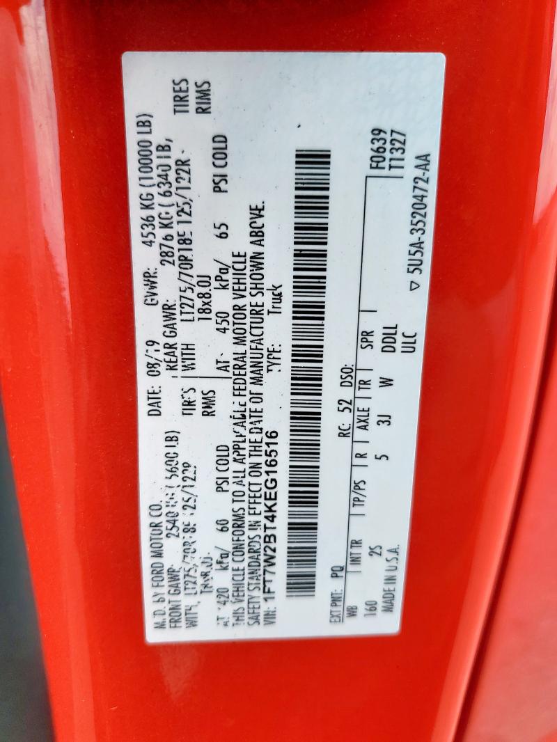 1FT7W2BT4KEG16516 - 2019 FORD F250 SUPER DUTY RED photo 12