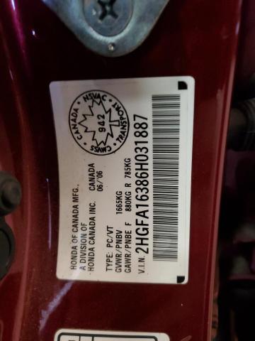 2HGFA16386H031887 - 2006 HONDA CIVIC DX VP Bordo foto 12
