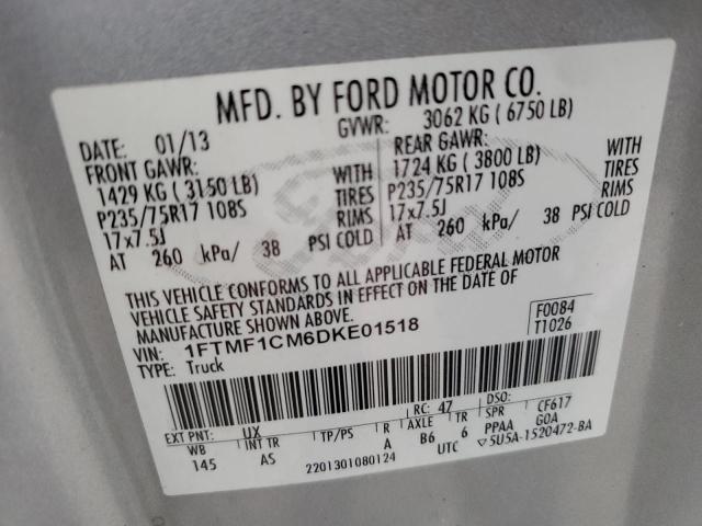 1FTMF1CM6DKE01518 - 2013 FORD F150 SILVER photo 12