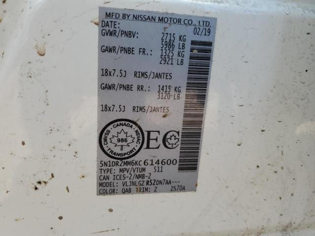 5N1DR2MM6KC614600 - 2019 NISSAN PATHFINDER S WHITE photo 13
