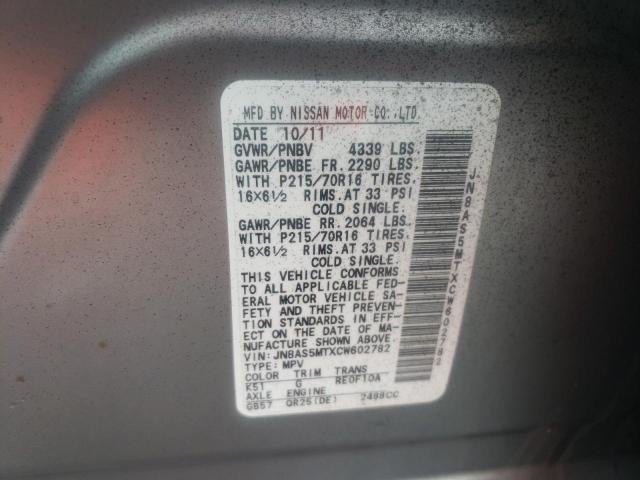 JN8AS5MTXCW602782 - 2012 NISSAN ROGUE S GRAY photo 13