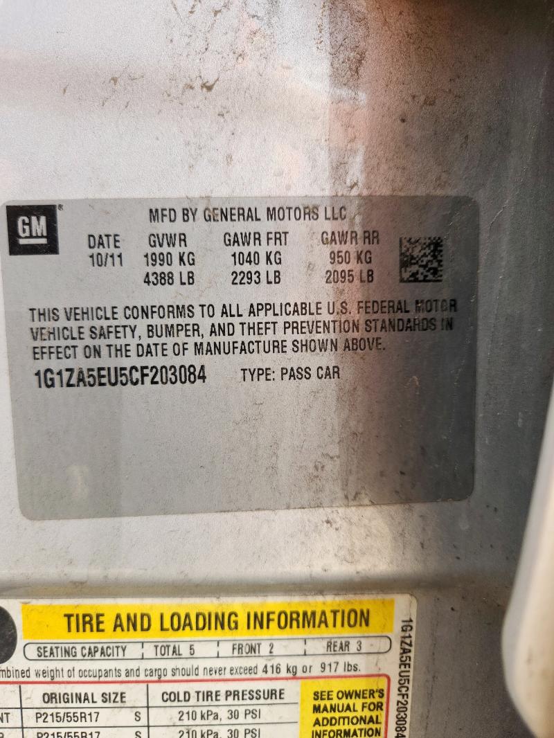 1G1ZA5EU5CF203084 - 2012 CHEVROLET MALIBU LS Gümüş foto 12