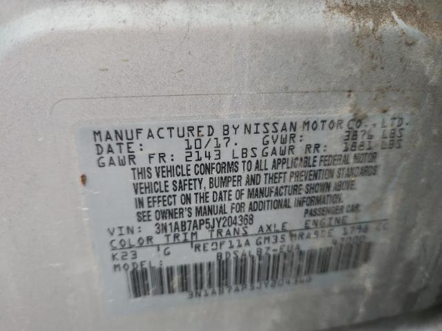 3N1AB7AP5JY204368 - 2018 NISSAN SENTRA S SILVER photo 12