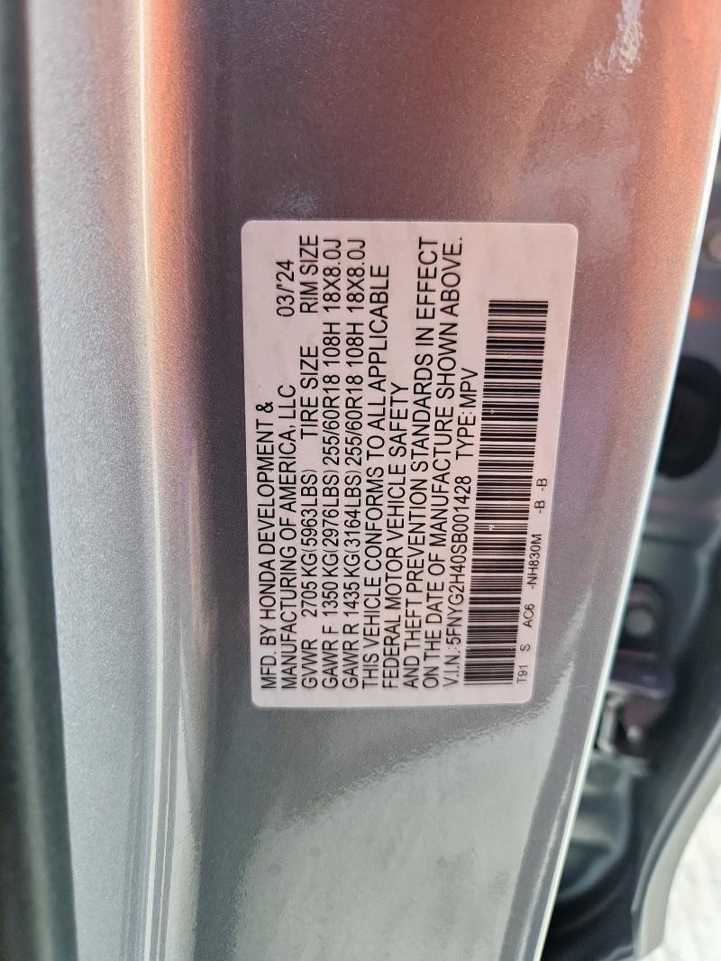 5FNYG2H40SB001428 - 2025 HONDA PILOT EXL SILVER photo 13