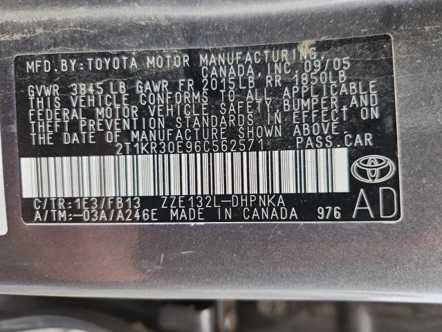 2T1KR30E96C562571 - 2006 TOYOTA COROLLA MA XR GRAY photo 12