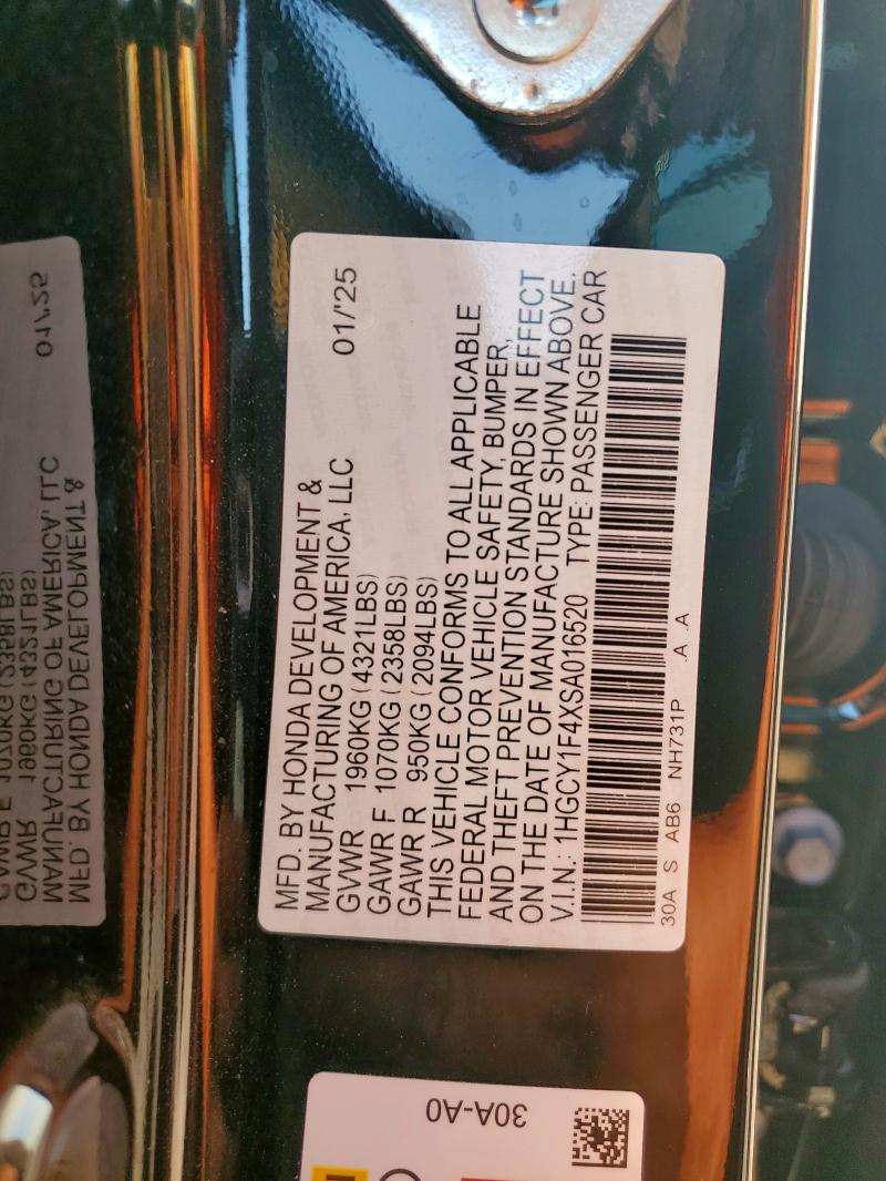 1HGCY1F4XSA016520 - 2025 HONDA ACCORD SE 黑色 照片 12