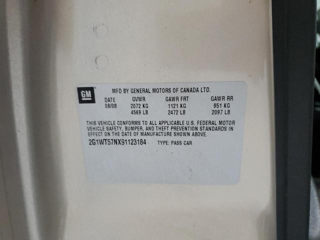 2G1WT57NX91123184 - 2009 CHEVROLET IMPALA 1LT 米色 照片 12