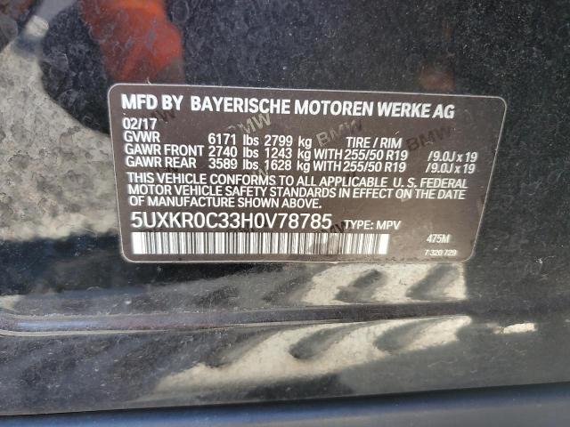 5UXKR0C33H0V78785 - 2017 BMW X5 XDRIVE35I BLACK photo 14