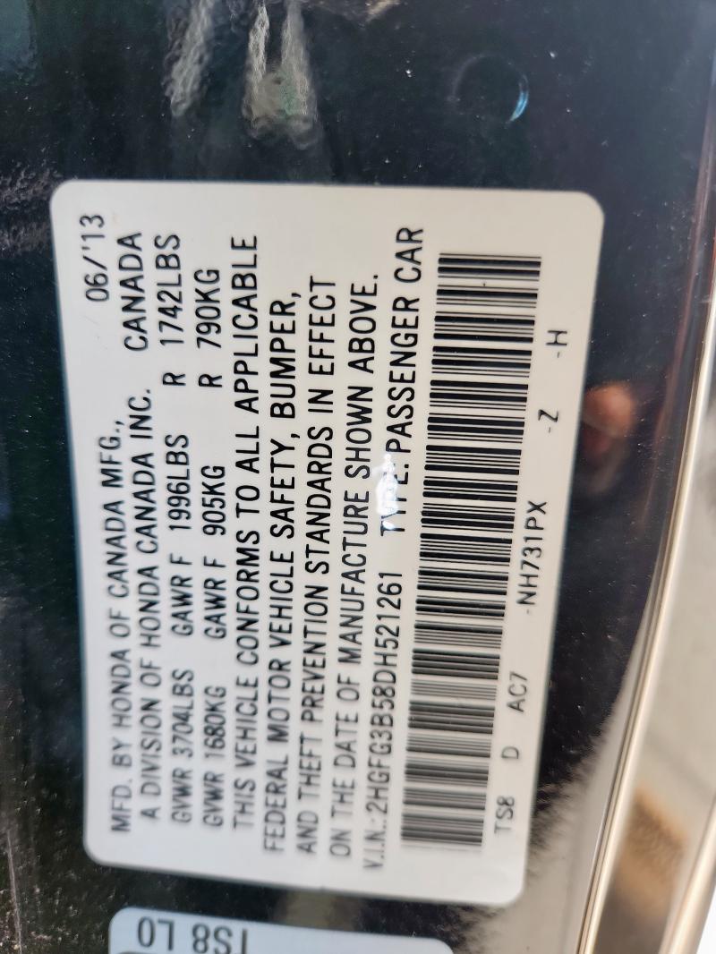 2HGFG3B58DH521261 - 2013 HONDA CIVIC LX Qara foto 12