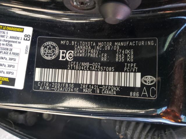 2T1BU4EE1AC257085 - 2010 TOYOTA COROLLA BASE أسود صورة 12