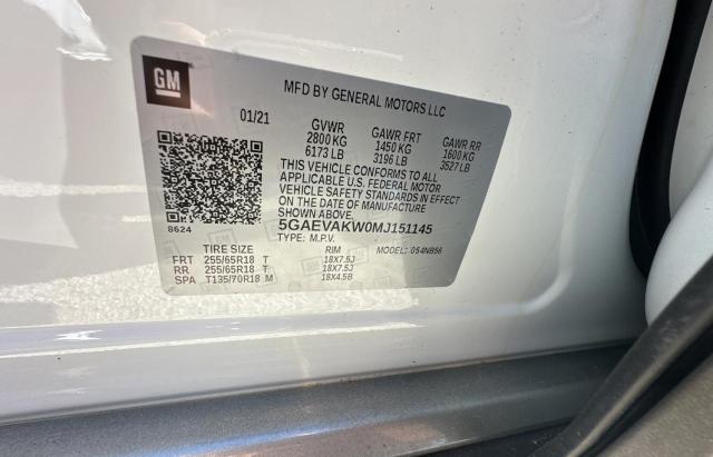 5GAEVAKW0MJ151145 - 2021 BUICK ENCLAVE ESSENCE 白色 照片 10