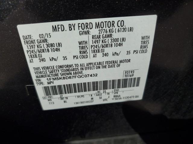 1FM5K8D87FGC07432 - 2015 FORD EXPLORER XLT Gri fotoğraf 13