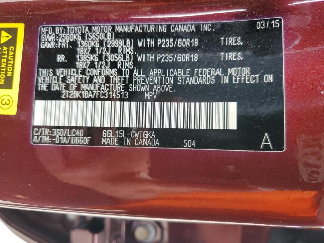 2T2BK1BA7FC314513 - 2015 LEXUS RX 350 BASE 勃艮第红 照片 13