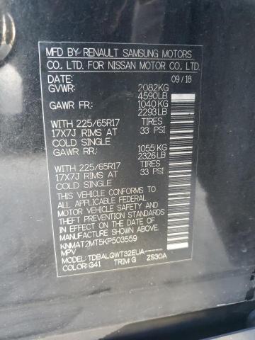 KNMAT2MT5KP503559 - 2019 NISSAN ROGUE S Siyah fotoğraf 13