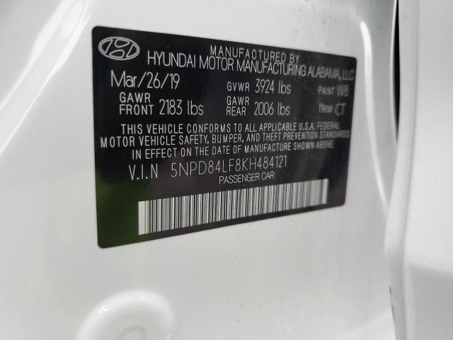 5NPD84LF8KH484121 - 2019 HYUNDAI ELANTRA SEL WHITE photo 12