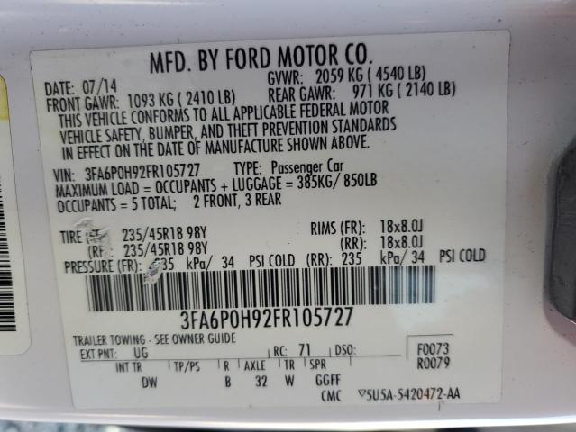 3FA6P0H92FR105727 - 2015 FORD FUSION SE WHITE photo 12