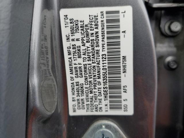 1HGES16355L011123 - 2005 HONDA CIVIC DX VP Boz foto 12