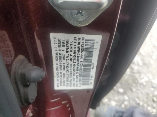 19XFB2F58DE010579 - 2013 HONDA CIVIC LX BURGUNDY photo 13