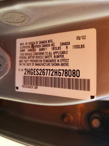 2HGES26772H578080 - 2002 HONDA CIVIC EX TAN photo 12