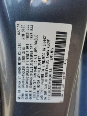 JHLRD78926C041831 - 2006 HONDA CR-V SE SILVER photo 13