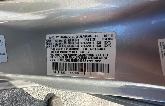 5FNRL5H21BB054963 - 2011 HONDA ODYSSEY LX SILVER photo 10