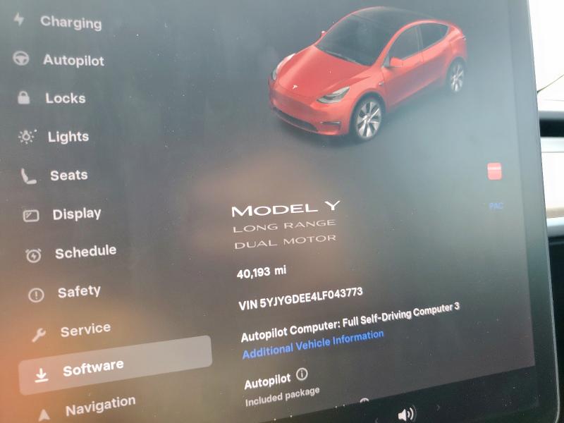 5YJYGDEE4LF043773 - 2020 TESLA MODEL Y წითელი ფოტო 9