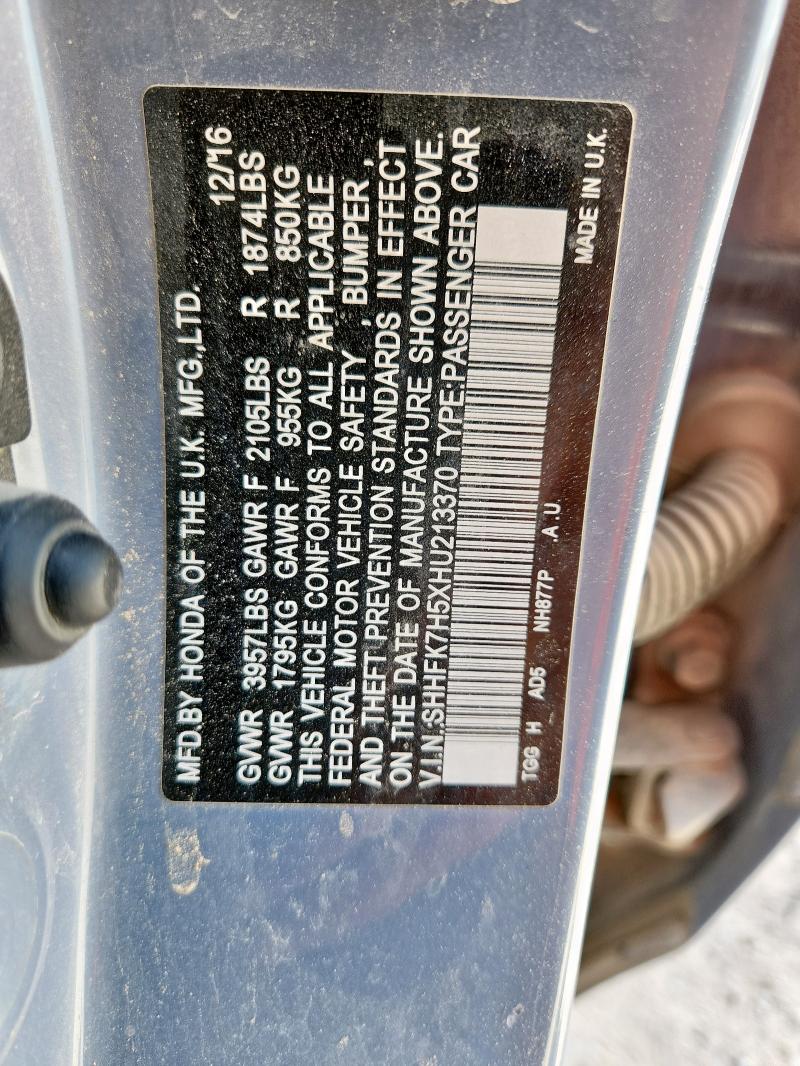 SHHFK7H5XHU213370 - 2017 HONDA CIVIC EX GRAY photo 12