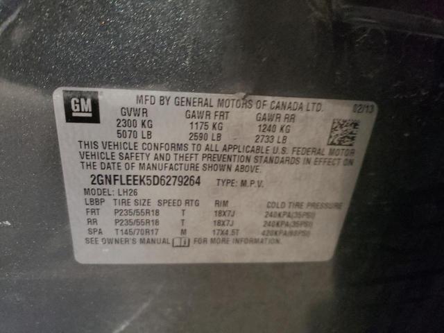 2GNFLEEK5D6279264 - 2013 CHEVROLET EQUINOX LT GRAY photo 12