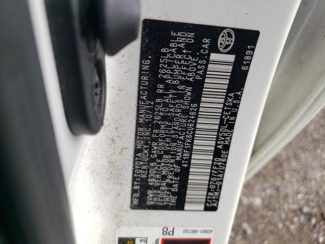 4T1BF1FK6CU624626 - 2012 TOYOTA CAMRY BASE WHITE photo 12