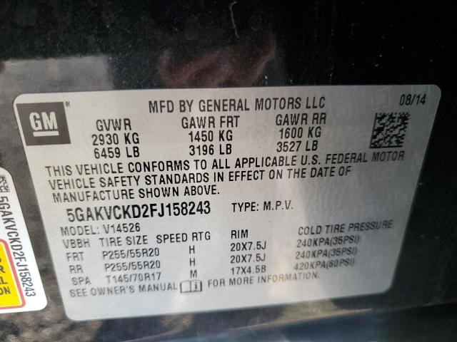 5GAKVCKD2FJ158243 - 2015 BUICK ENCLAVE BLACK photo 14