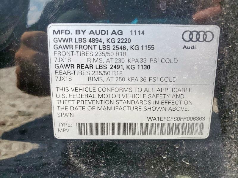 WA1EFCFS0FR006863 - 2015 AUDI Q3 PREMIUM PLUS أسود صورة 13