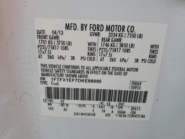 1FTFX1EF7DKE88995 - 2013 FORD F150 SUPER CAB WHITE photo 12