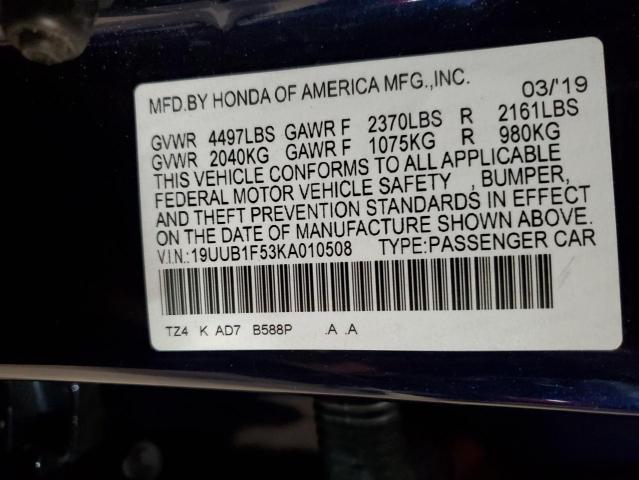 19UUB1F53KA010508 - 2019 ACURA TLX TECHNOLOGY BLUE photo 12