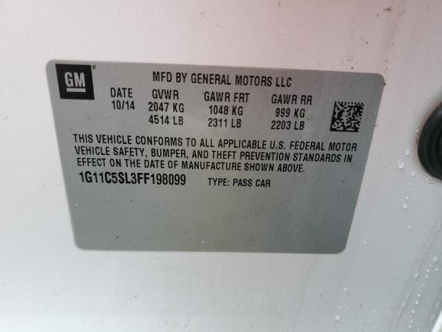 1G11C5SL3FF198099 - 2015 CHEVROLET MALIBU 1LT 白色 照片 12