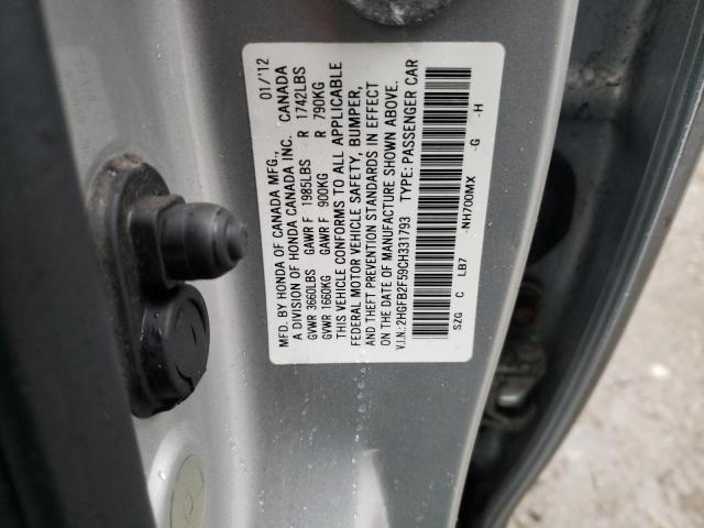 2HGFB2F59CH331793 - 2012 HONDA CIVIC LX SILVER photo 13