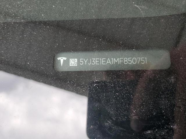 5YJ3E1EA1MF850751 - 2021 TESLA MODEL 3 შავი ფოტო 12