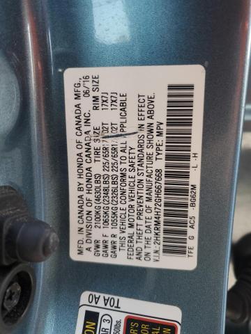 2HKRM4H72GH667668 - 2016 HONDA CR-V EXL BLUE photo 13