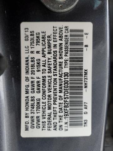 19XFB2F57DE030130 - 2013 HONDA CIVIC LX GRAY photo 12