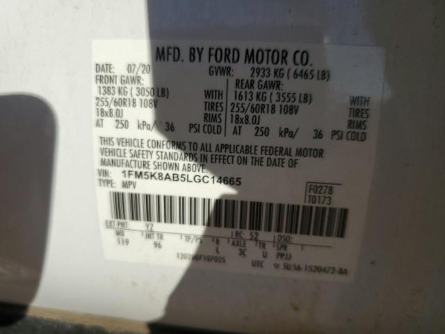 1FM5K8AB5LGC14665 - 2020 FORD EXPLORER POLICE INTERCEPTOR თეთრი ფოტო 13