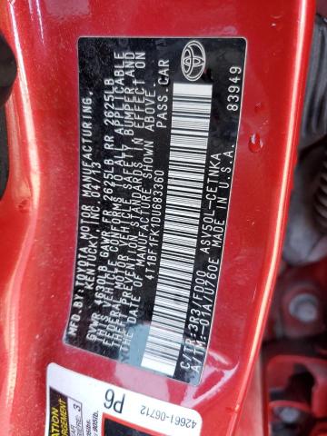 4T1BF1FK1DU683360 - 2013 TOYOTA CAMRY L RED photo 12