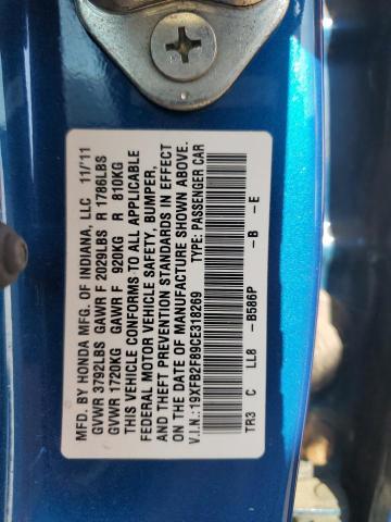 19XFB2F89CE318269 - 2012 HONDA CIVIC EX BLUE photo 13