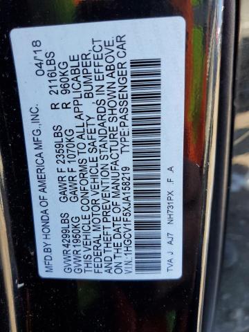 1HGCV1F5XJA158219 - 2018 HONDA ACCORD EXL Чорний фото 12