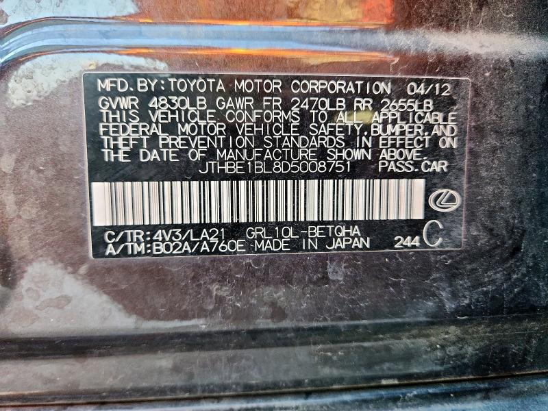 JTHBE1BL8D5008751 - 2013 LEXUS GS 350 BROWN photo 12