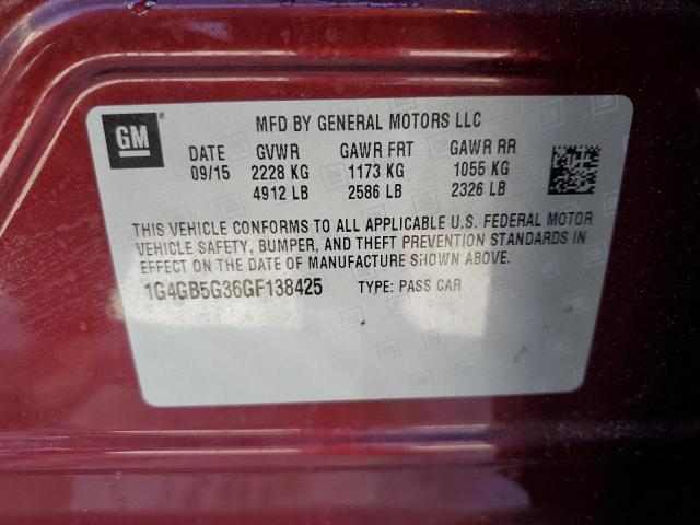 1G4GB5G36GF138425 - 2016 BUICK LACROSSE MAROON photo 12