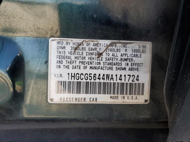 1HGCG5644WA141724 - 1998 HONDA ACCORD LX GREEN photo 12