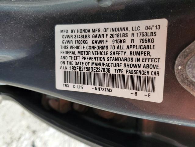 19XFB2F58DE237836 - 2013 HONDA CIVIC LX GRAY photo 13