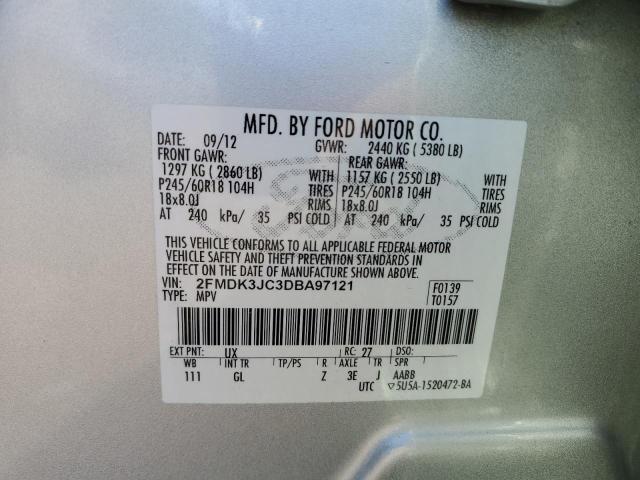 2FMDK3JC3DBA97121 - 2013 FORD EDGE SEL SILVER photo 13