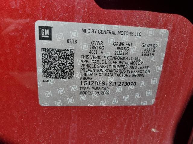 1G1ZD5ST3JF273070 - 2018 CHEVROLET MALIBU LT წითელი ფოტო 12